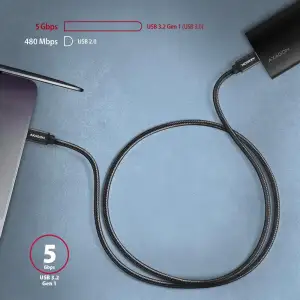 Кабель AXAGON BUCM3-CM10AB USB-C-USB-C 3.2 Gen 1, 2m, PD 60W, 3A, чорний (BUCM3-CM20AB) UA
