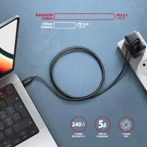 Кабель AXAGON BUCM2-CM20AB USB-C-USB-C 2.0, 2м, PD 240W 5A, Чорний UA