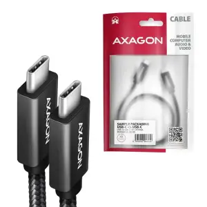 Кабель AXAGON BUCM32-CM20AB USB-C-USB-C 3.2 Gen 2, 2m, PD 100W, 5A, 4K HD, Чорний UA