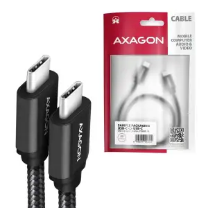 Кабель AXAGON BUCM3-CM10AB USB-C-USB-C 3.2 Gen 1, 2m, PD 60W, 3A, чорний (BUCM3-CM20AB) UA