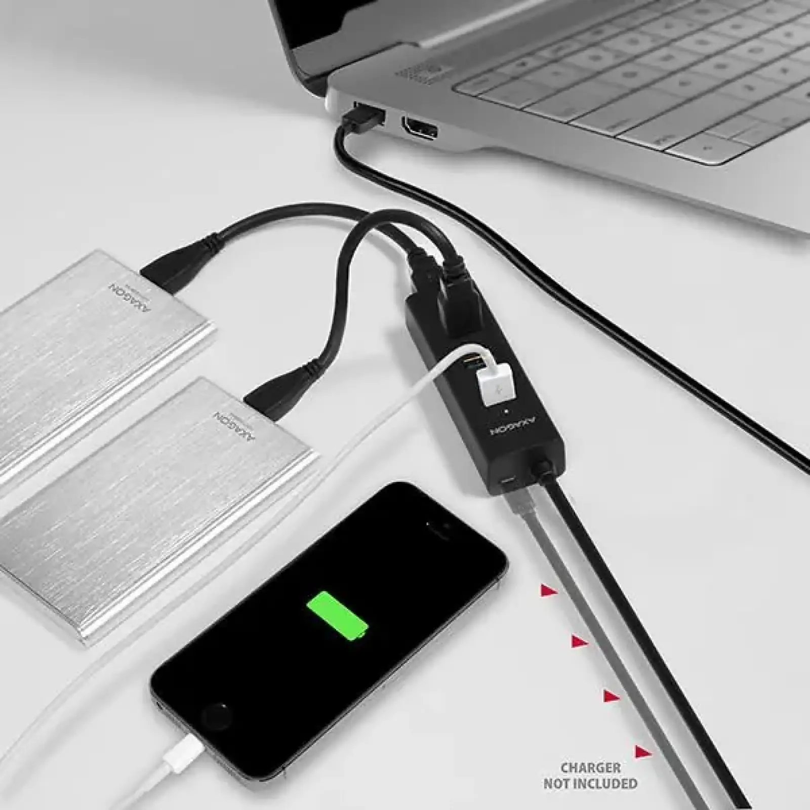 Хаб AXAGON HUE-S2BL USB3.0 CHARGING hub, 1.2м кабель, MicroUSB зарядка, Чорний UA