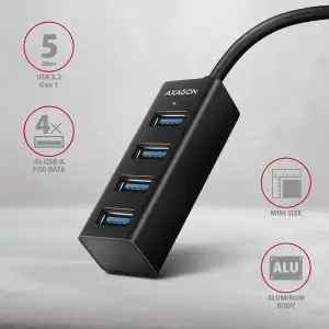 Хаб AXAGON HUE-M1AL SuperSpeed USB-A MINI hub, USB-A кабель 120см, Чорний UA