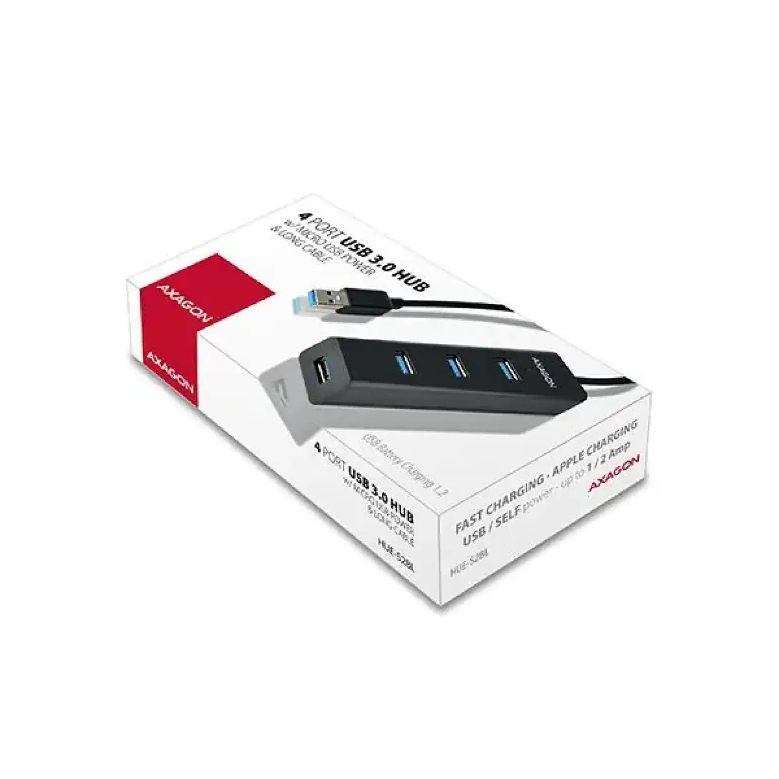 Хаб AXAGON HUE-S2BL USB3.0 CHARGING hub, 1.2м кабель, MicroUSB зарядка, Чорний UA