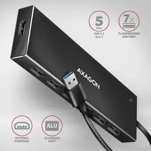 Хаб AXAGON HUE-F7A SuperSpeed USB-A FLAT hub, 1м USB-A , Чорний UA