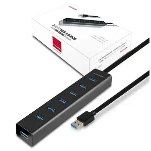 Хаб AXAGON HUE-SA7BP USB3.0 CHARGING hub, USB-A кабель 40см, Чорний UA