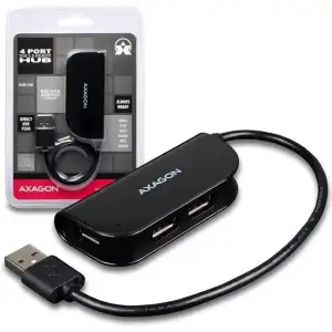 Хаб AXAGON HUE-X4B USB READY hub, USB-A кабель 20см, Чорний UA