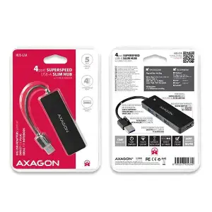 Хаб AXAGON HUE-G1A SuperSpeed USB SLIM hub, кабель 14см Type-A, Чорний UA