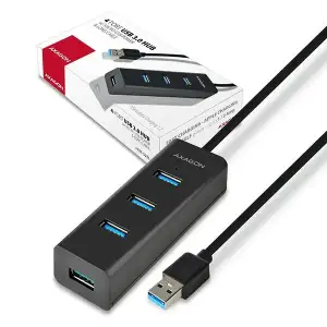 Хаб AXAGON HUE-S2BL USB3.0 CHARGING hub, 1.2м кабель, MicroUSB зарядка, Чорний UA