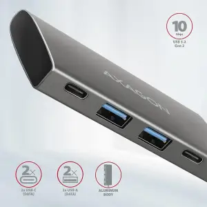 Хаб концентратор AXAGON HMC-4G2 SuperSpeed ​​USB-C 10 Gbps SPEEDSTER 4, Сірий UA
