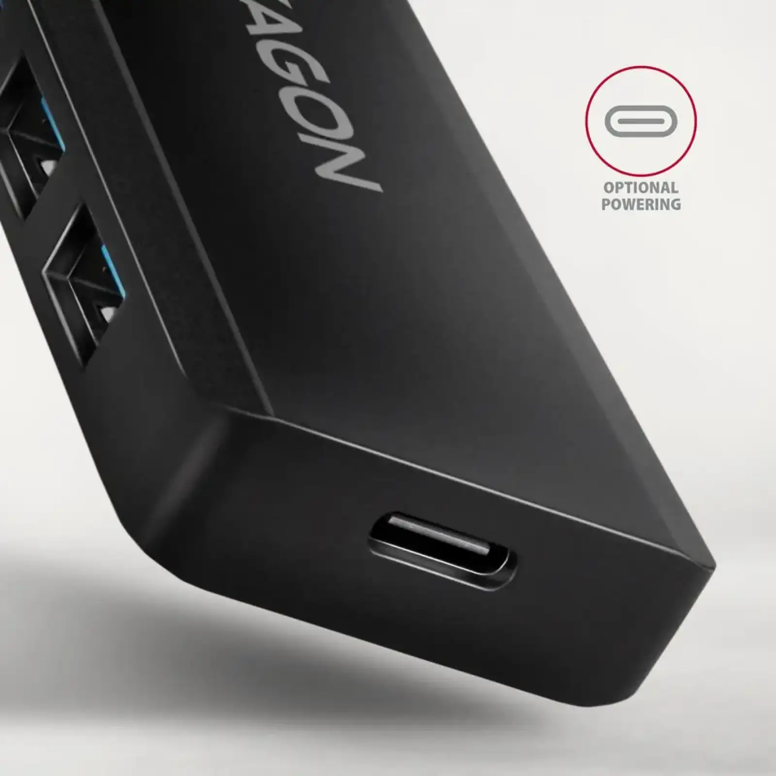 Хаб AXAGON HUE-C1A USB-A 5Гбіт/с TRAVEL hub, 20см Type-A, Чорний UA