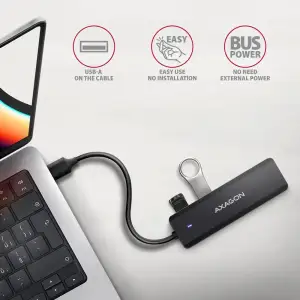 Хаб AXAGON HUE-C1A USB-A 5Гбіт/с TRAVEL hub, 20см Type-A, Чорний UA
