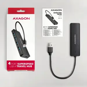 Хаб AXAGON HUE-C1A USB-A 5Гбіт/с TRAVEL hub, 20см Type-A, Чорний UA