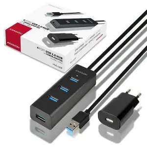 Хаб AXAGON HUE-S2BP USB3.0 CHARGING hub, 1.2м кабель, MicroUSB зарядка, Чорний UA