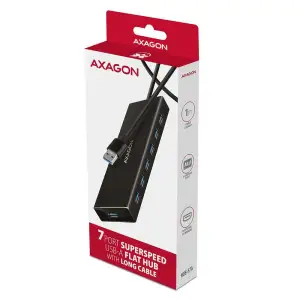 Хаб AXAGON HUE-F7A SuperSpeed USB-A FLAT hub, 1м USB-A , Чорний UA