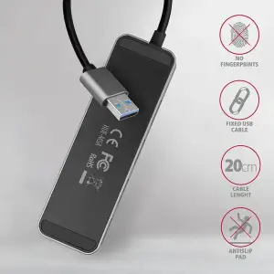 Хаб AXAGON HUE-MSA SuperSpeed USB-A SWITCH hub w. функція зарядки, USB-A кабель 20см, Сірий UA