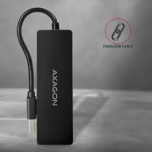Хаб AXAGON HUE-G1A SuperSpeed USB SLIM hub, кабель 14см Type-A, Чорний UA