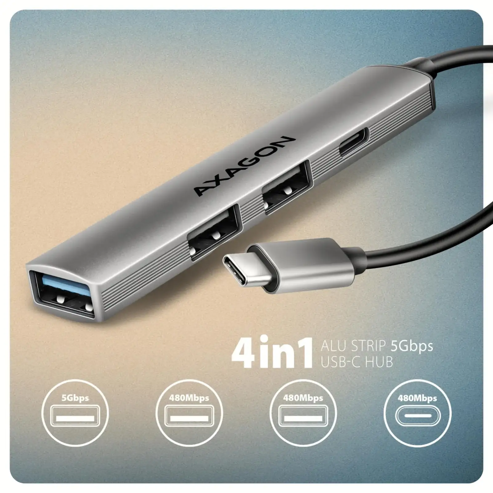 Концентратор USB3.2 4PORT 0.12M HUE-STC AXAGON UA