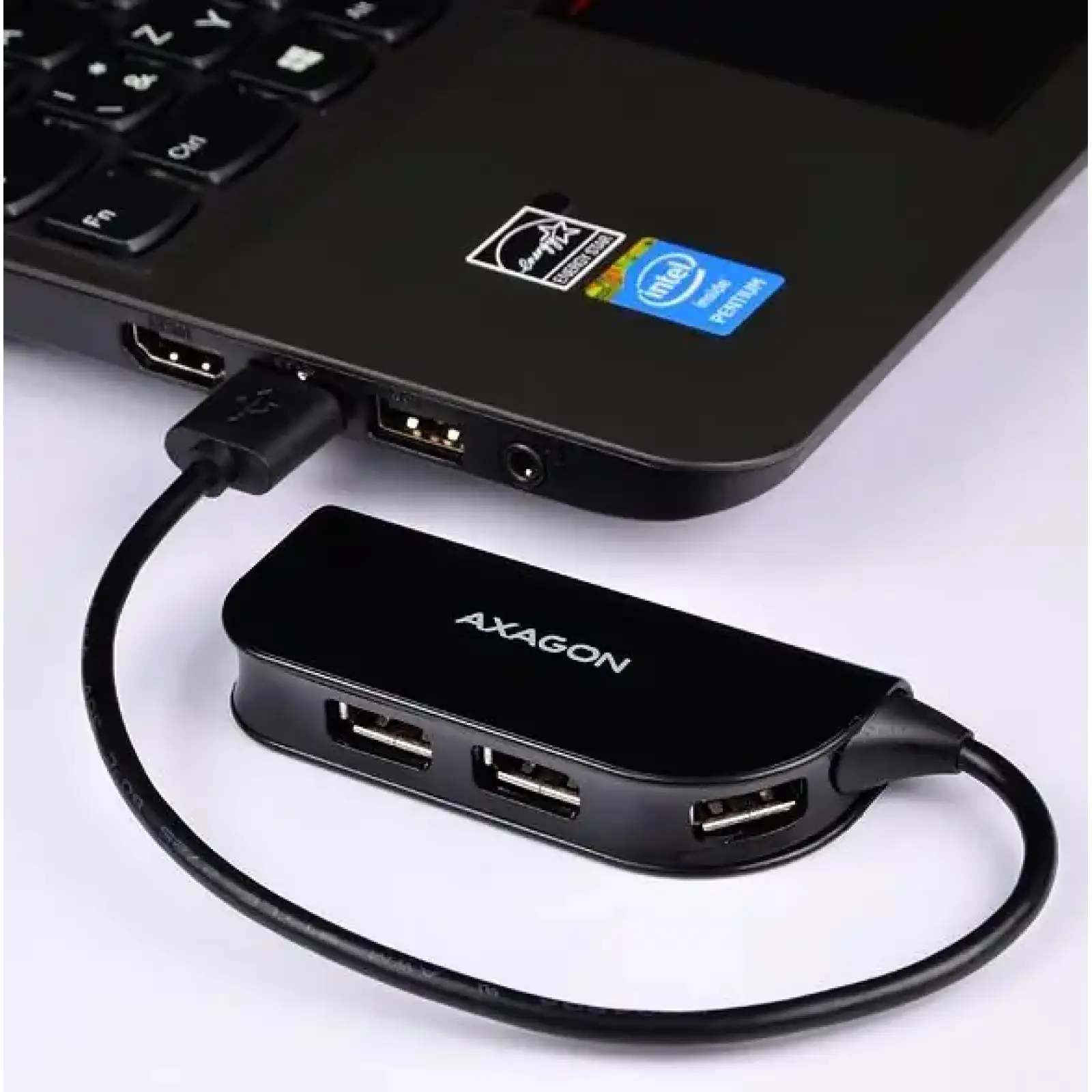 Хаб AXAGON HUE-X4B USB READY hub, USB-A кабель 20см, Чорний UA