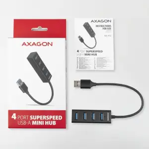 Хаб AXAGON HUE-M1A SuperSpeed USB-A MINI hub, USB-A кабель 20см, Чорний UA