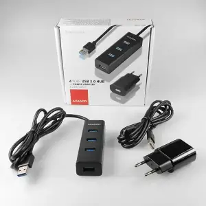 Хаб AXAGON HUE-S2BP USB3.0 CHARGING hub, 1.2м кабель, MicroUSB зарядка, Чорний UA