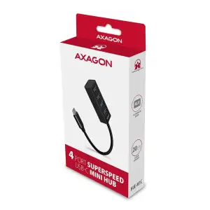 Хаб AXAGON HUE-M1C SuperSpeed USB-C MINI hub, USB-C кабель 20см, Чорний UA