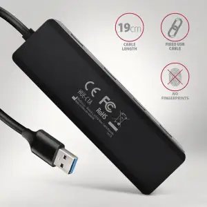 Хаб AXAGON HUE-C1A USB-A 5Гбіт/с TRAVEL hub, 20см Type-A, Чорний UA