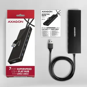 Хаб AXAGON HUE-F7A SuperSpeed USB-A FLAT hub, 1м USB-A , Чорний UA
