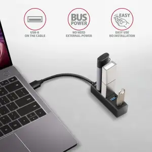 Хаб AXAGON HUE-M1A SuperSpeed USB-A MINI hub, USB-A кабель 20см, Чорний UA