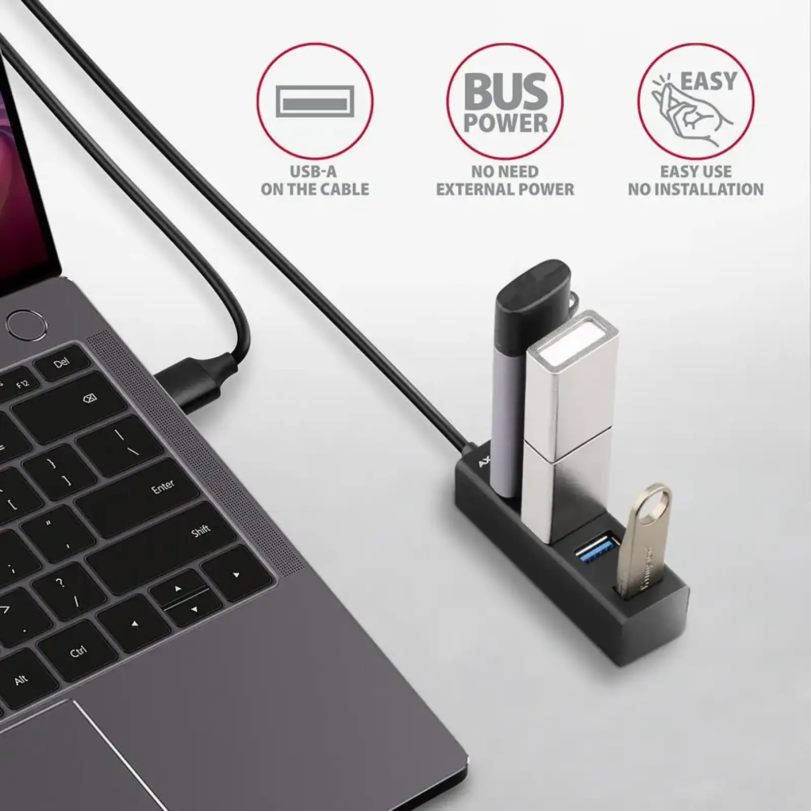 Хаб AXAGON HUE-M1AL SuperSpeed USB-A MINI hub, USB-A кабель 120см, Чорний UA