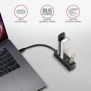 Хаб AXAGON HUE-M1C SuperSpeed USB-C MINI hub, USB-C кабель 20см, Чорний UA