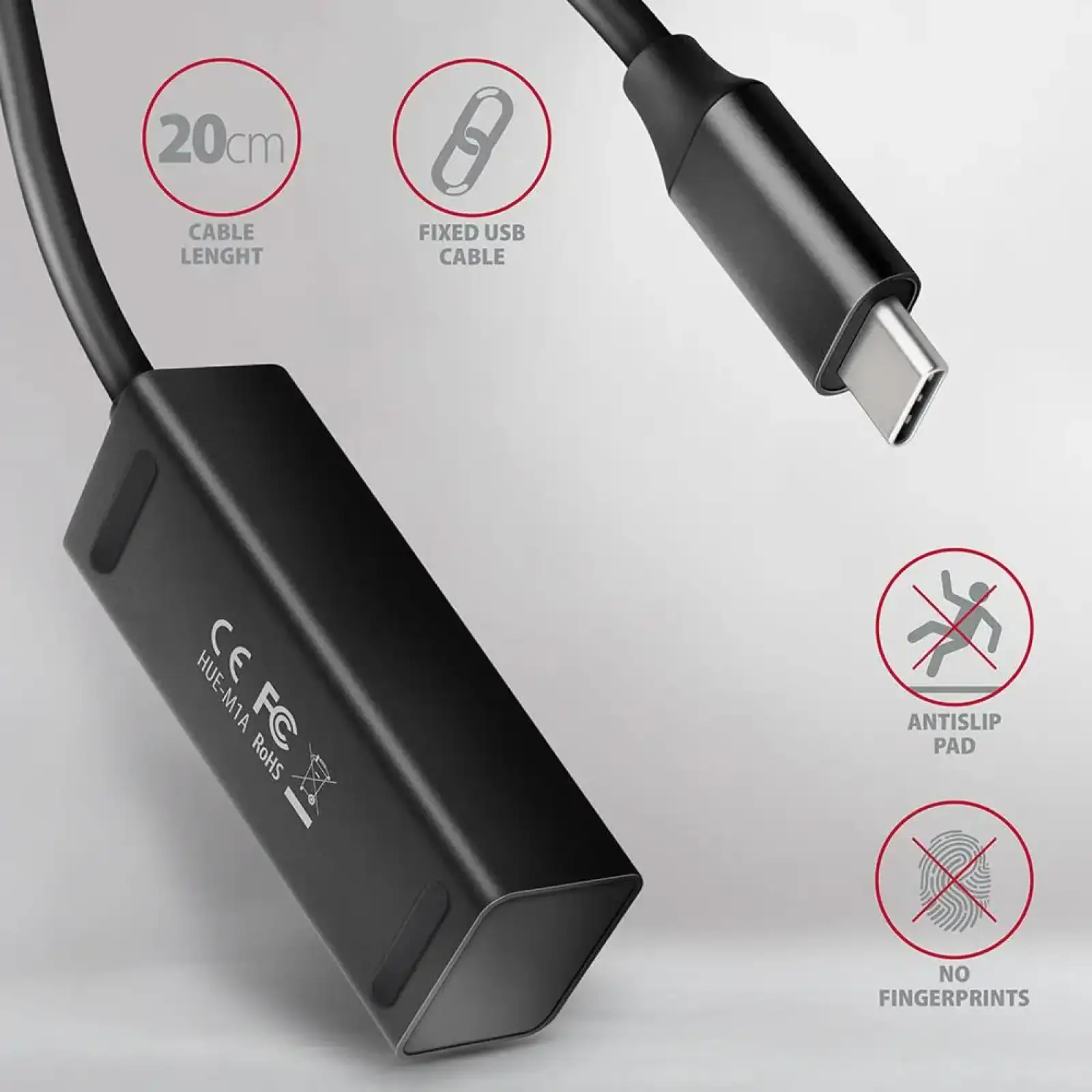 Хаб AXAGON HUE-M1C SuperSpeed USB-C MINI hub, USB-C кабель 20см, Чорний UA