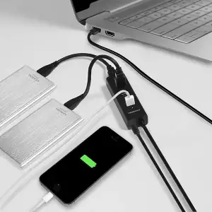 Хаб AXAGON HUE-S2BP USB3.0 CHARGING hub, 1.2м кабель, MicroUSB зарядка, Чорний UA