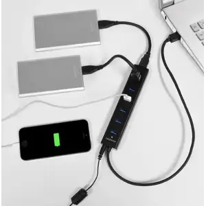 Хаб AXAGON HUE-SA7BP USB3.0 CHARGING hub, USB-A кабель 40см, Чорний UA