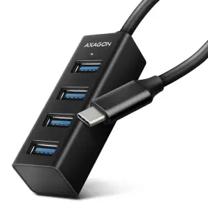 Хаб AXAGON HUE-M1C SuperSpeed USB-C MINI hub, USB-C кабель 20см, Чорний UA