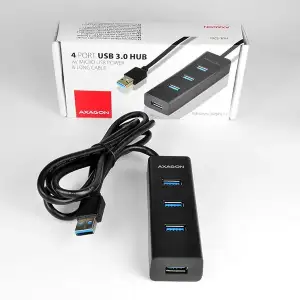 Хаб AXAGON HUE-S2BL USB3.0 CHARGING hub, 1.2м кабель, MicroUSB зарядка, Чорний UA