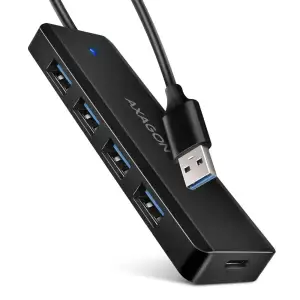 Хаб AXAGON HUE-C1A USB-A 5Гбіт/с TRAVEL hub, 20см Type-A, Чорний UA