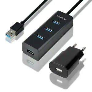 Хаб AXAGON HUE-S2BP USB3.0 CHARGING hub, 1.2м кабель, MicroUSB зарядка, Чорний UA