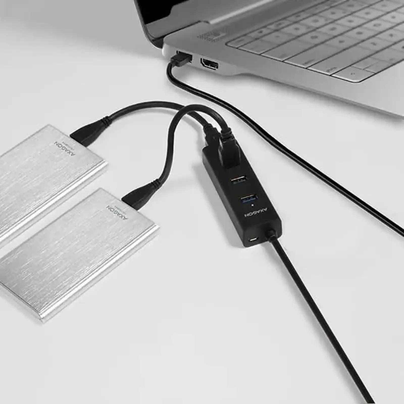 Хаб AXAGON HUE-S2BL USB3.0 CHARGING hub, 1.2м кабель, MicroUSB зарядка, Чорний UA