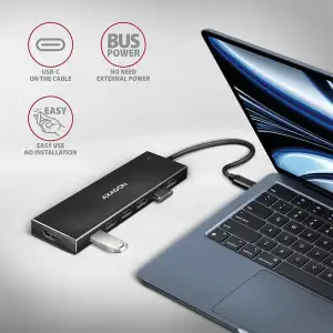 Хаб AXAGON HUE-F7C SuperSpeed USB-C FLAT CHARGING hub, кабель 30см USB-C, Чорний UA