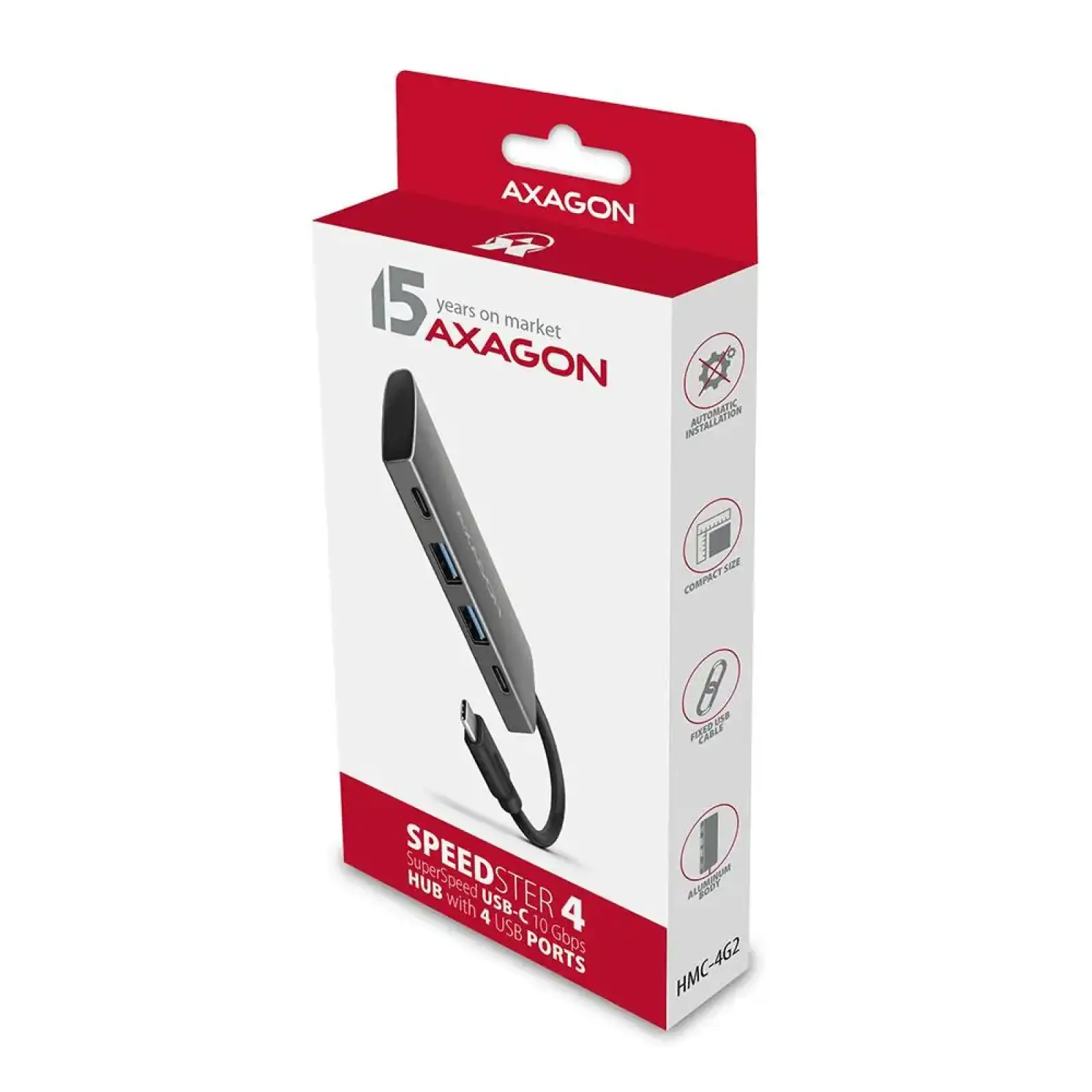 Хаб концентратор AXAGON HMC-4G2 SuperSpeed ​​USB-C 10 Gbps SPEEDSTER 4, Сірий UA