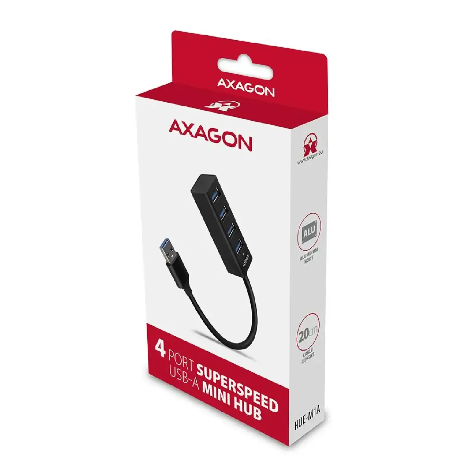 Хаб AXAGON HUE-M1A SuperSpeed USB-A MINI hub, USB-A кабель 20см, Чорний UA