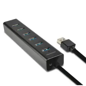 Хаб AXAGON HUE-SA7BP USB3.0 CHARGING hub, USB-A кабель 40см, Чорний UA