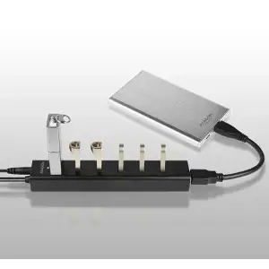 Хаб AXAGON HUE-SA7BP USB3.0 CHARGING hub, USB-A кабель 40см, Чорний UA
