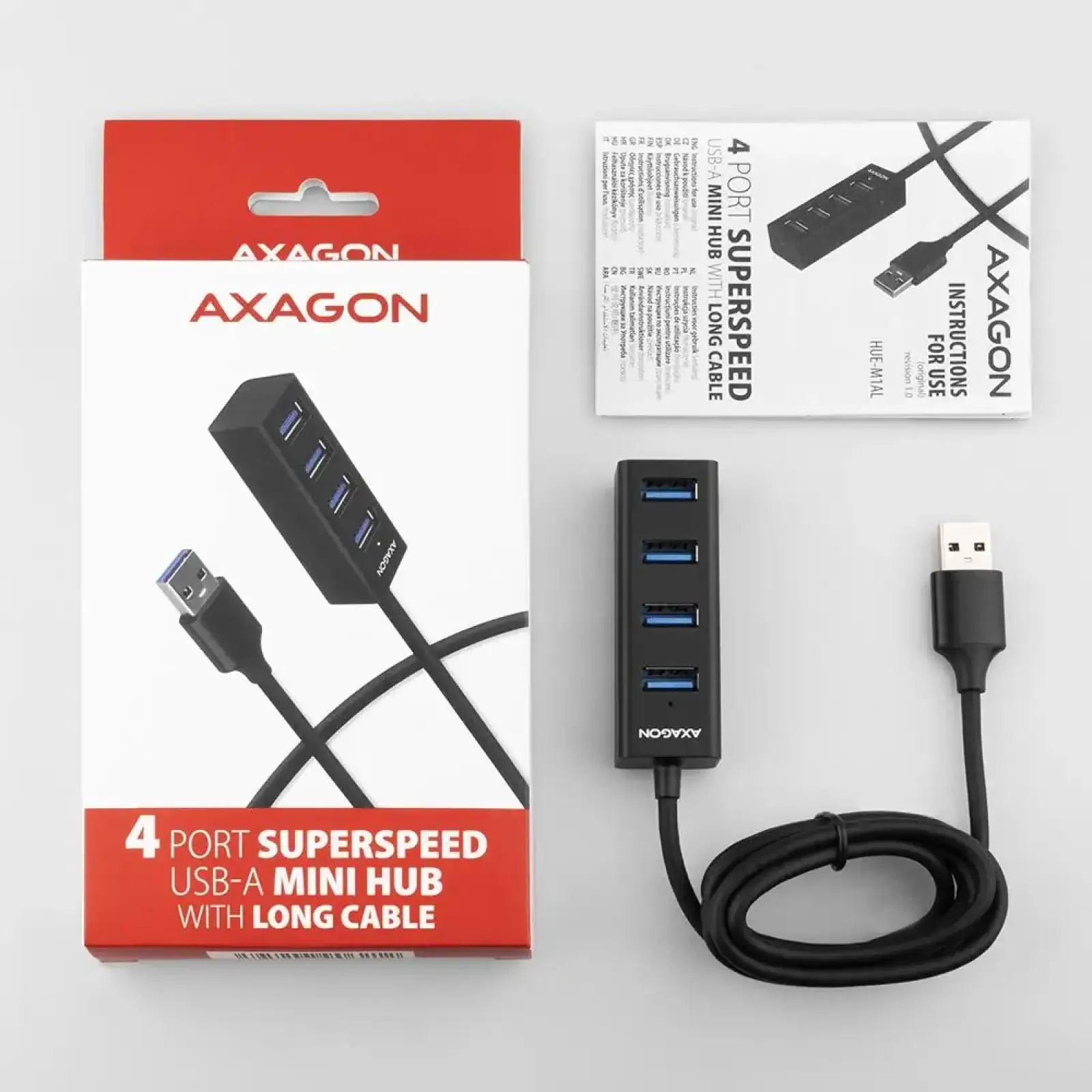 Хаб AXAGON HUE-M1AL SuperSpeed USB-A MINI hub, USB-A кабель 120см, Чорний UA