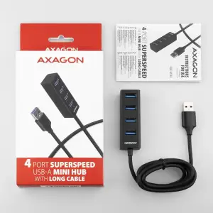Хаб AXAGON HUE-M1AL SuperSpeed USB-A MINI hub, USB-A кабель 120см, Чорний UA
