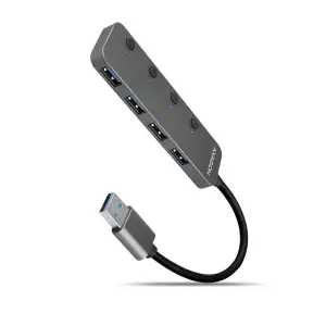 Хаб AXAGON HUE-MSA SuperSpeed USB-A SWITCH hub w. функція зарядки, USB-A кабель 20см, Сірий UA