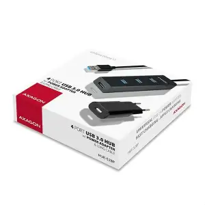 Хаб AXAGON HUE-S2BP USB3.0 CHARGING hub, 1.2м кабель, MicroUSB зарядка, Чорний UA