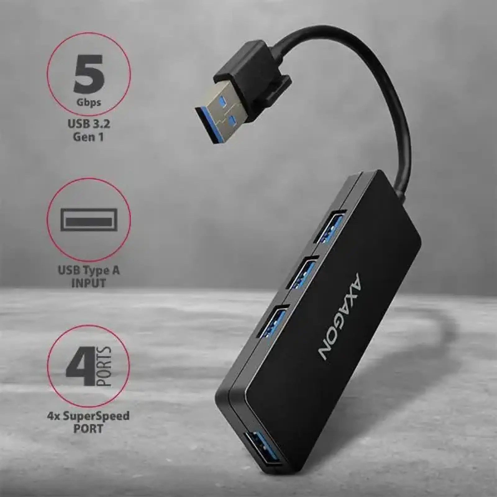 Хаб AXAGON HUE-G1A SuperSpeed USB SLIM hub, кабель 14см Type-A, Чорний UA