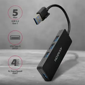 Хаб AXAGON HUE-G1A SuperSpeed USB SLIM hub, кабель 14см Type-A, Чорний UA