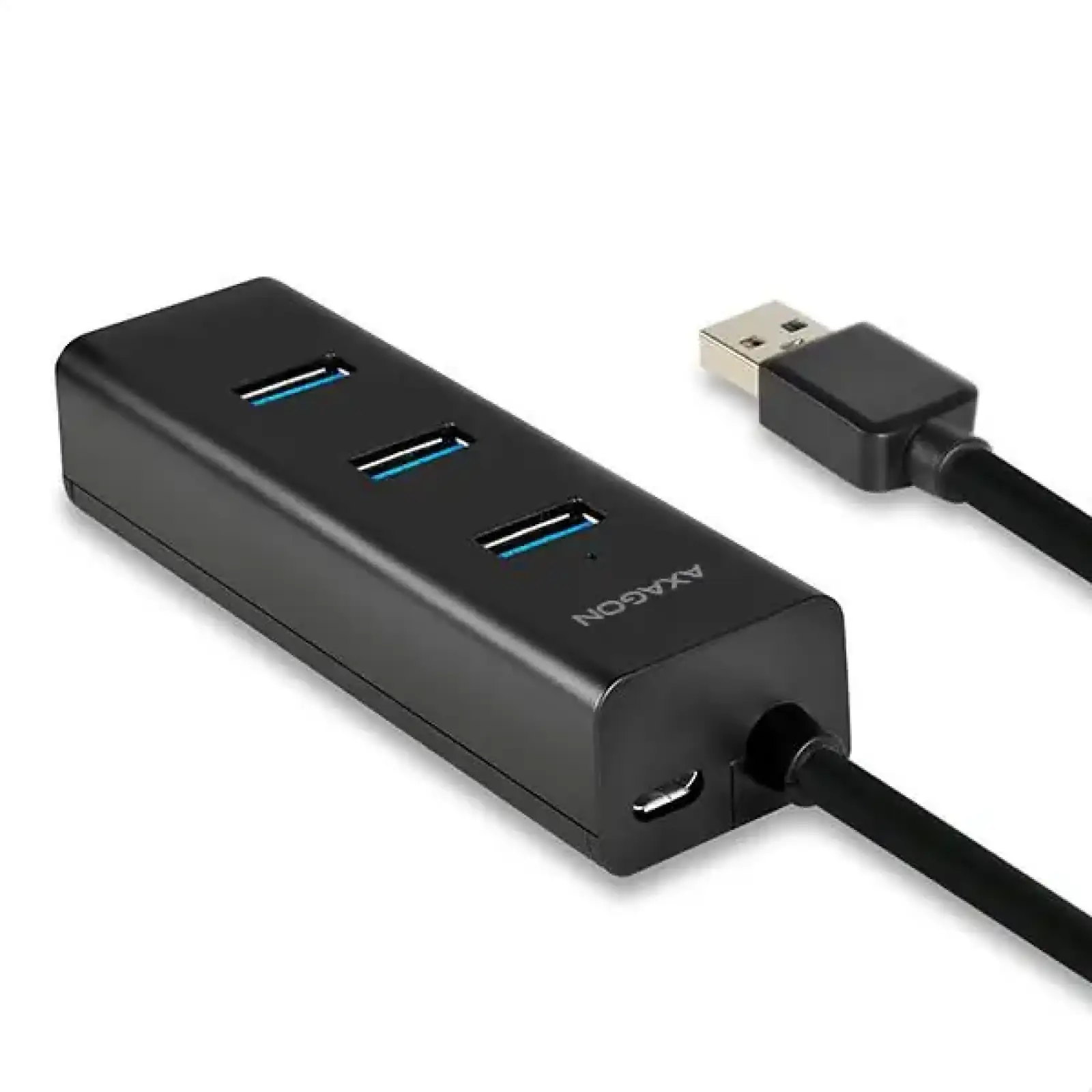 Хаб AXAGON HUE-S2BP USB3.0 CHARGING hub, 1.2м кабель, MicroUSB зарядка, Чорний UA
